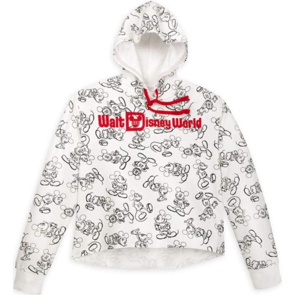 Disney Mickey Mouse Sketch Walt Disney World Cropped Hoodie‎ White Red Medium